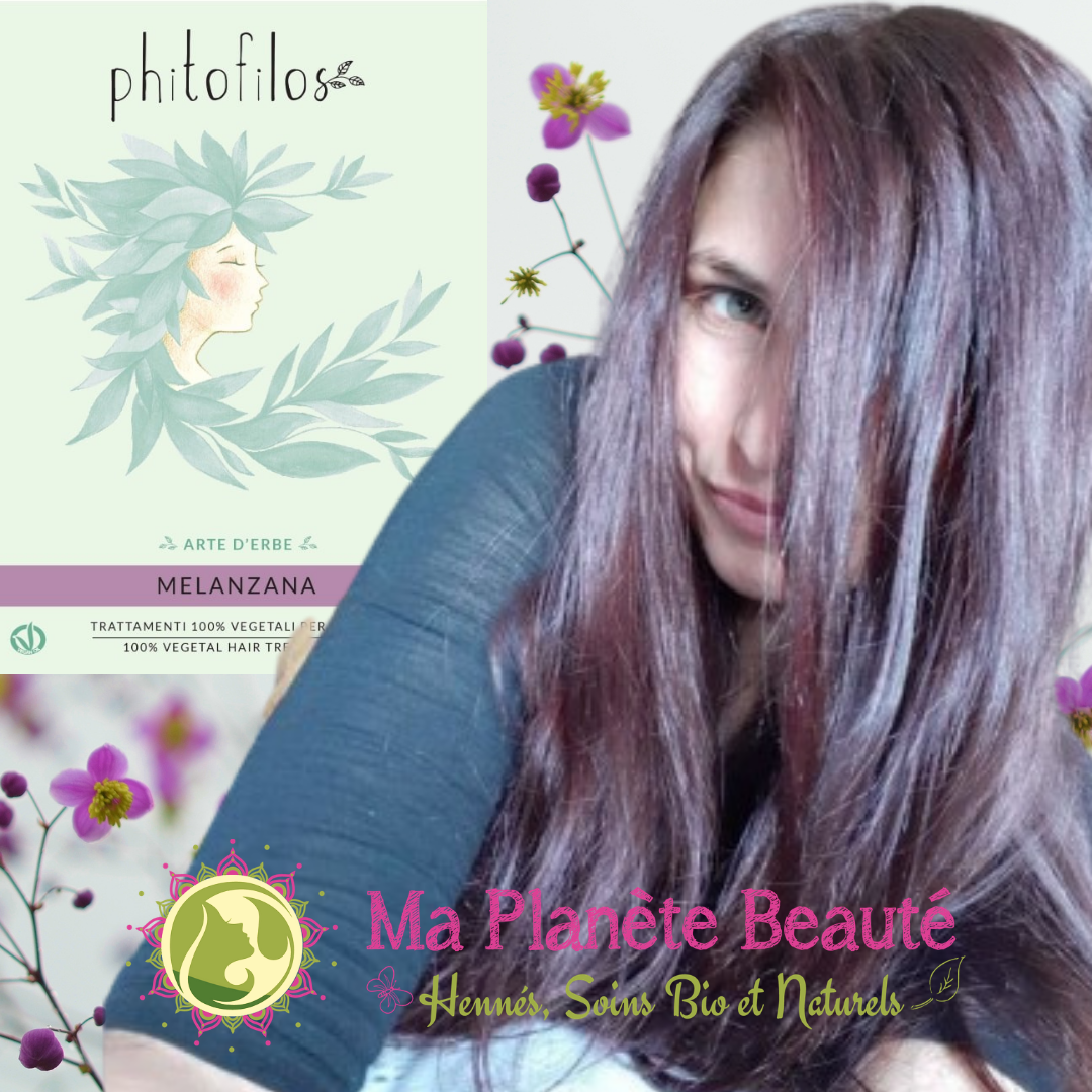 Couleur Cheveux Noir Reflet Aubergine Coloration Végétale Violet Acajou (Ex Melanzana) - Phitofilos - MA PLANETE  BEAUTE